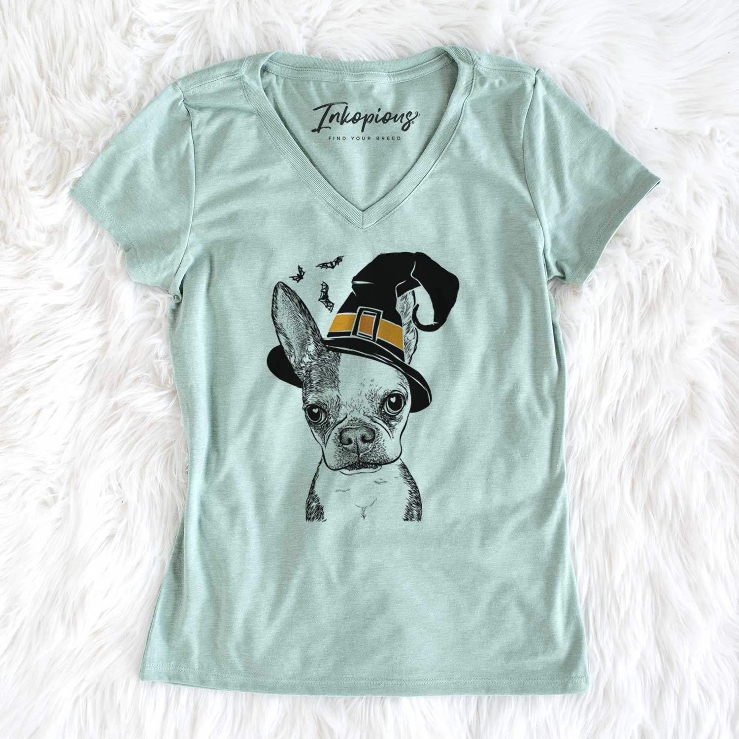 Witch Daisy the Boston Terrier - Women's V-neck Shirt