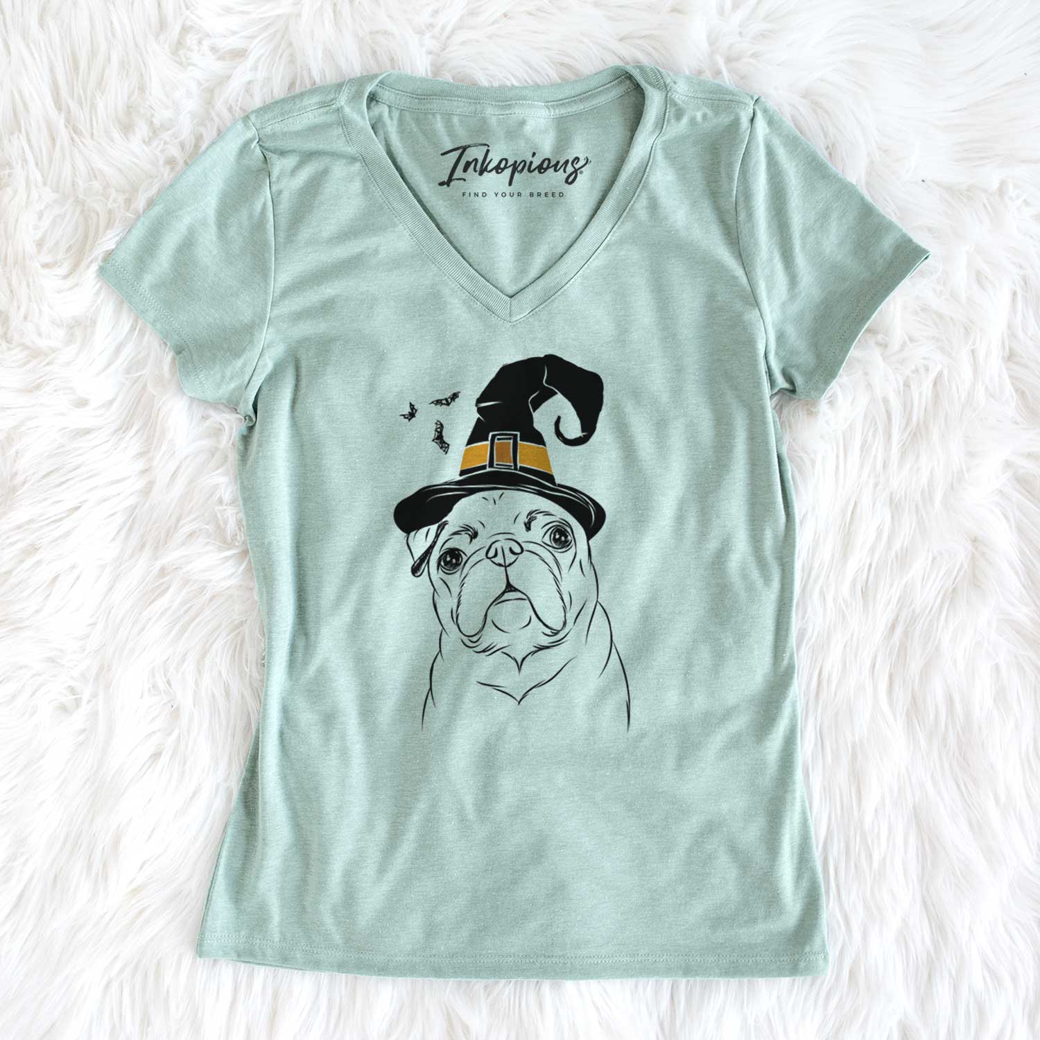 Witch Darling Chloe the Pug - Women's V-neck Shirt