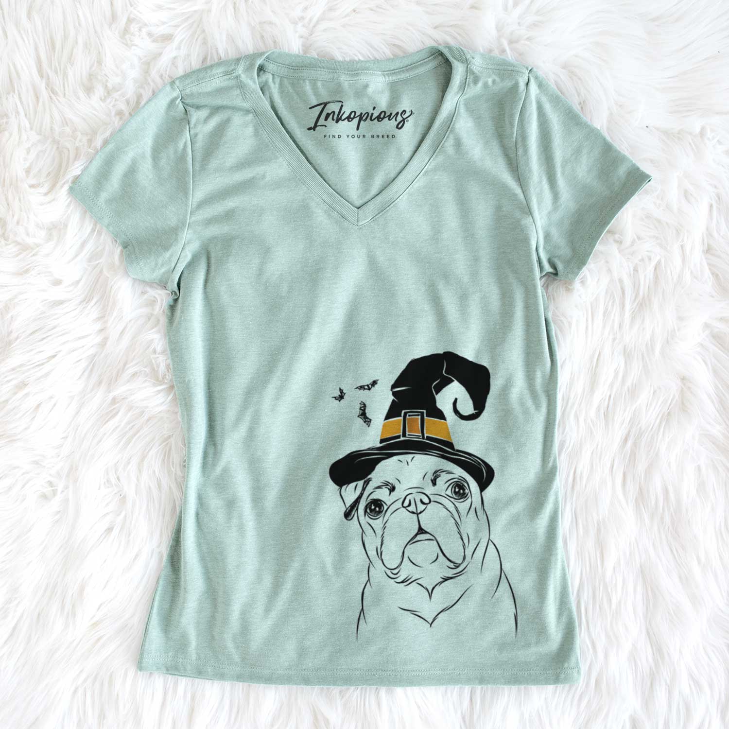Witch Darling Chloe the Pug - Women's V-neck Shirt