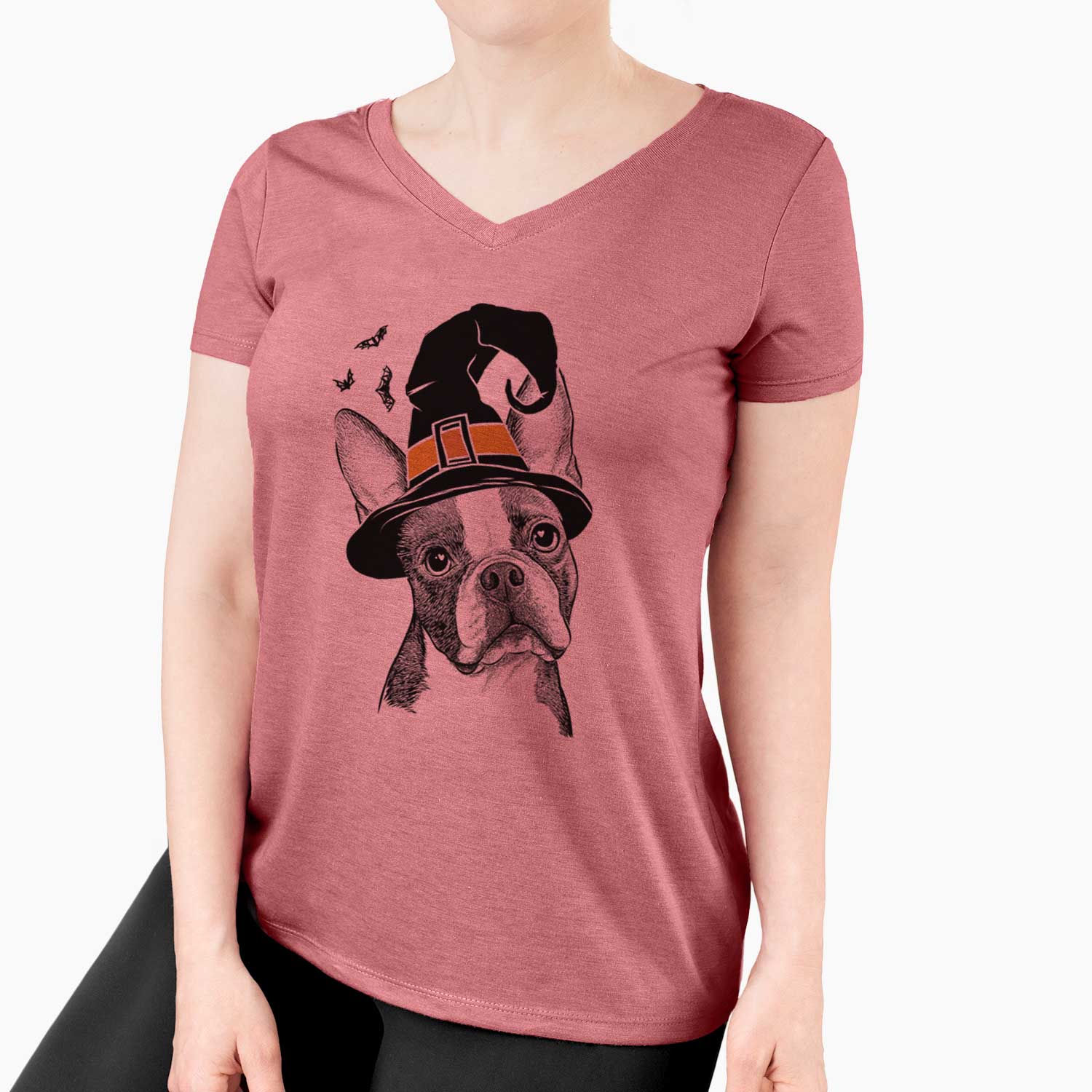 Witch Dee Dee the Boston Terrier - Women's V-neck Shirt