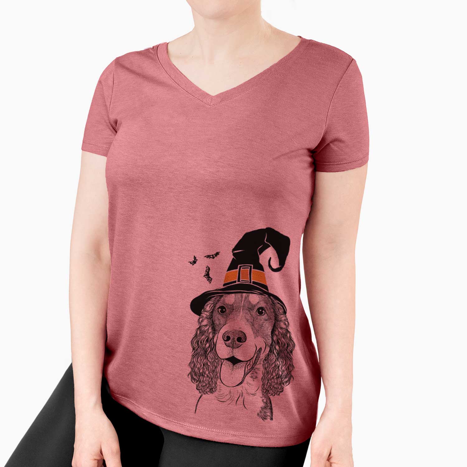 Witch Delilah the English Springer Spaniel - Women's V-neck Shirt
