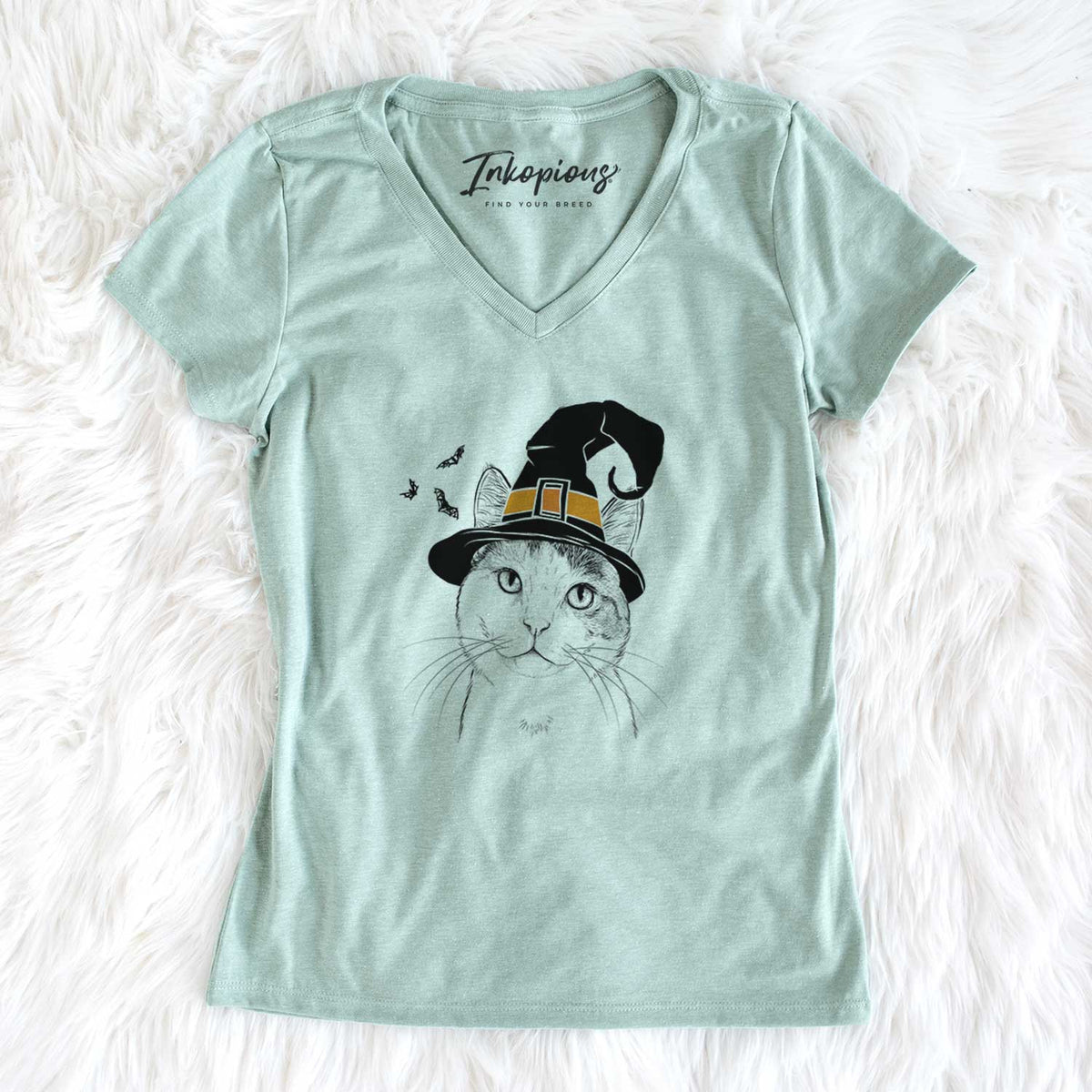 Witch Denver the Calico Cat - Women's V-neck Shirt