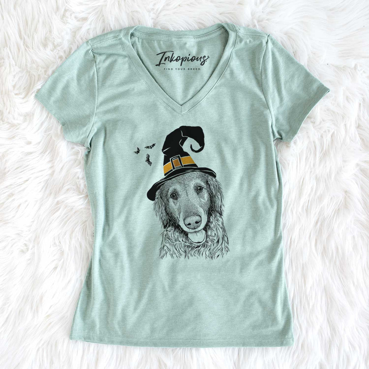 Witch Duncan the Golden Retriever - Women's V-neck Shirt