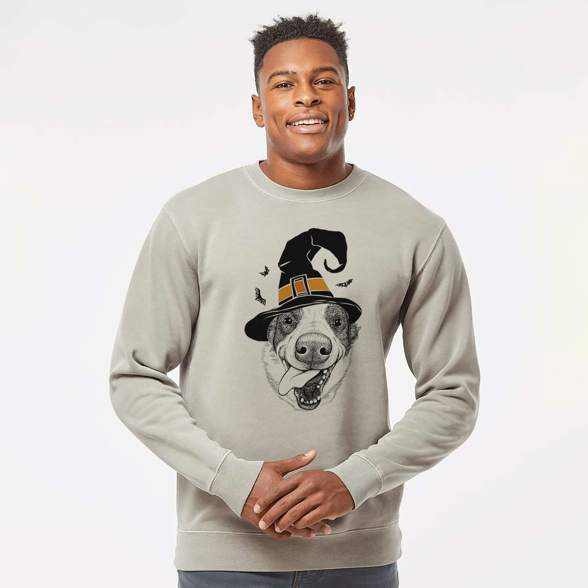 Witch Elwood the Border Collie - Unisex Pigment Dyed Crew Sweatshirt