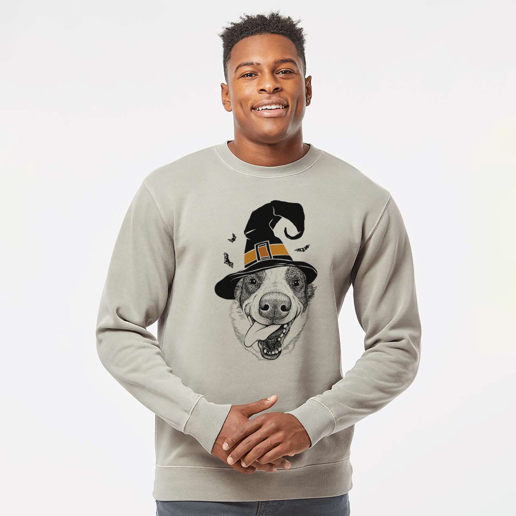 Witch Elwood the Border Collie - Unisex Pigment Dyed Crew Sweatshirt