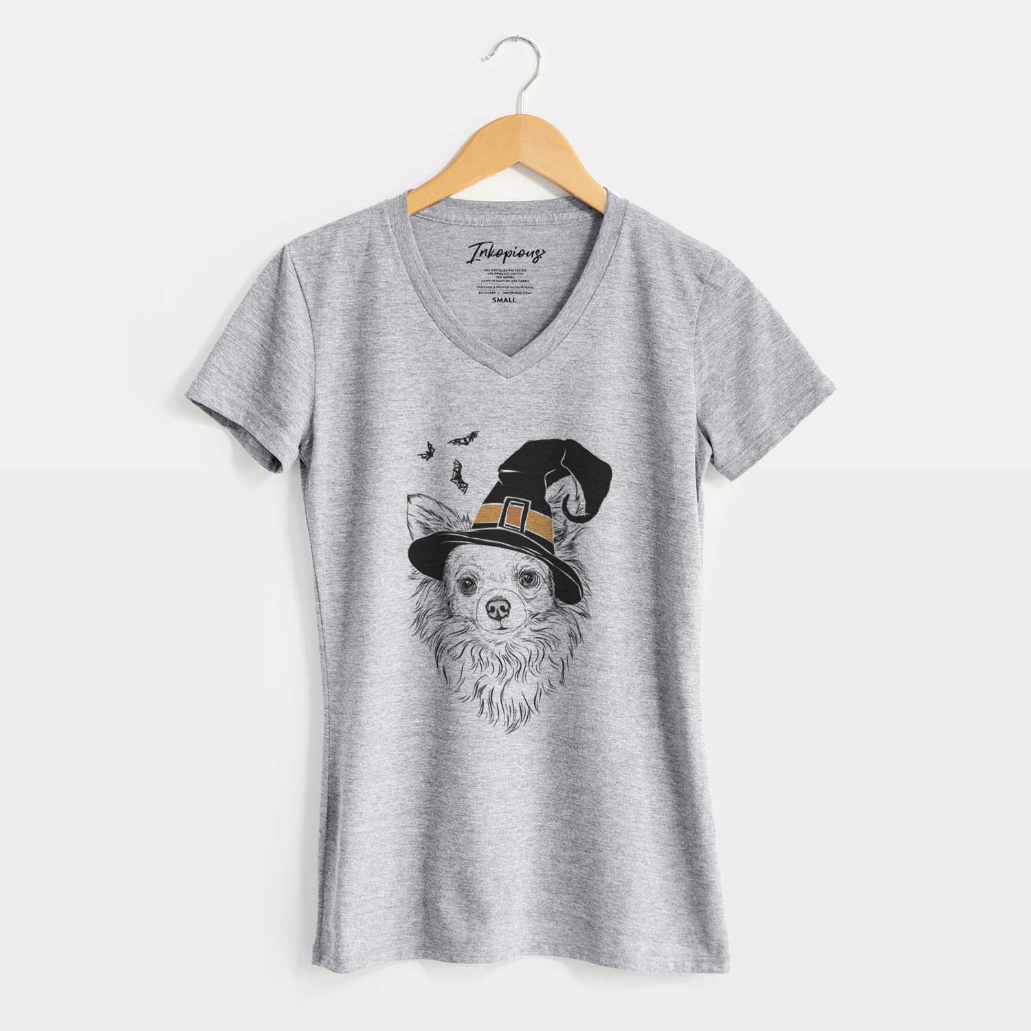 Witch Emma the Longhaired Chihuahua - Women's V-neck Shirt