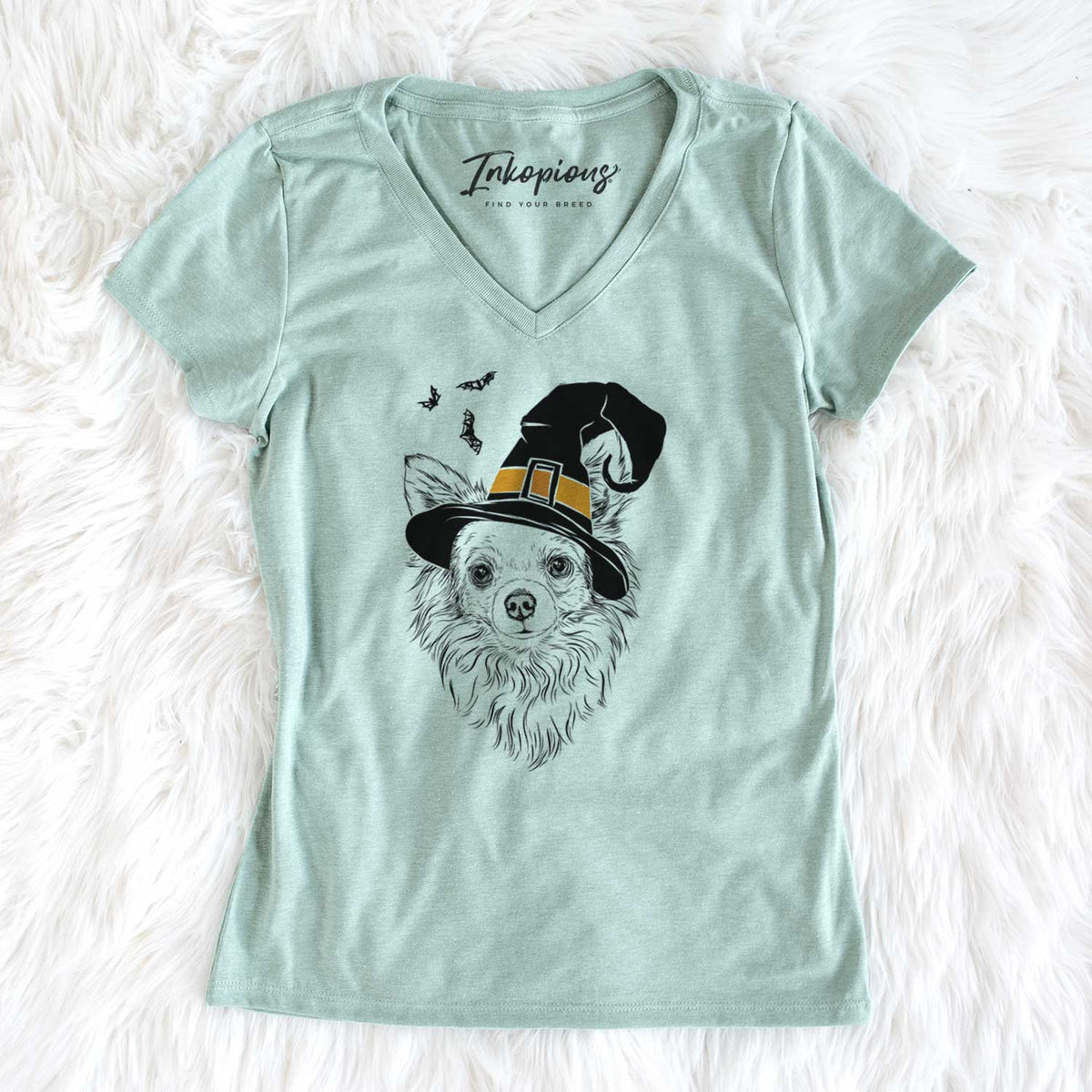 Witch Emma the Longhaired Chihuahua - Women's V-neck Shirt