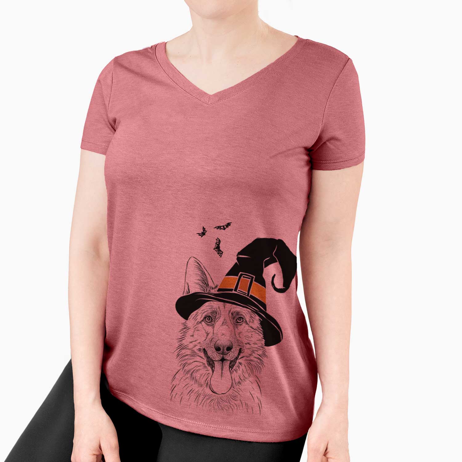 Witch Grace the German Shepherd - Women's V-neck Shirt