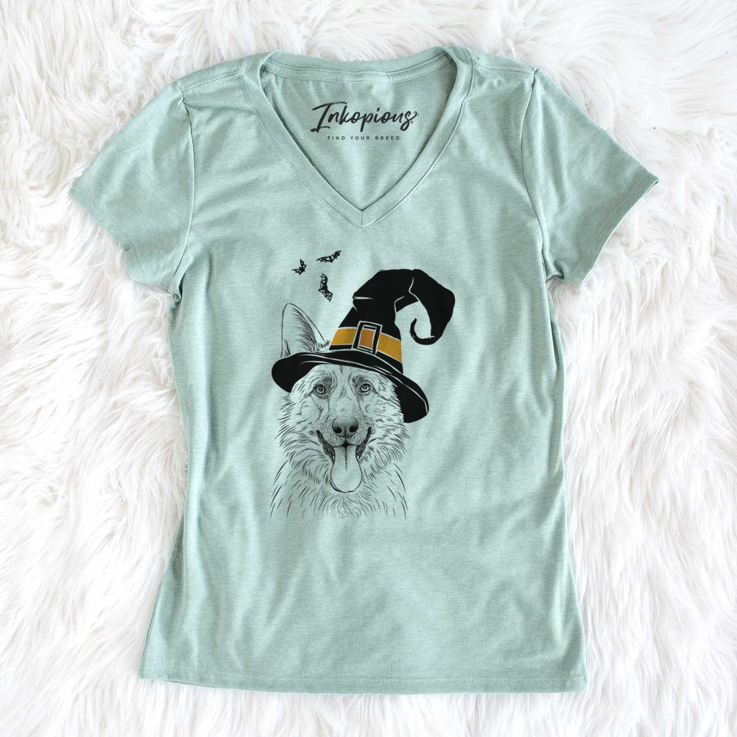 Witch Grace the German Shepherd - Women's V-neck Shirt