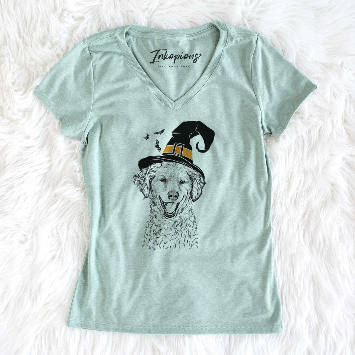 Witch Happy Otis the Miniature Goldendoodle - Women's V-neck Shirt