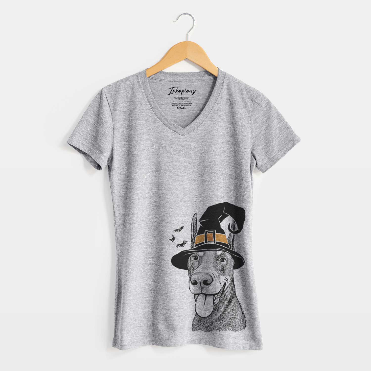Witch Happy Sunny the Doberman Pinscher - Women's V-neck Shirt