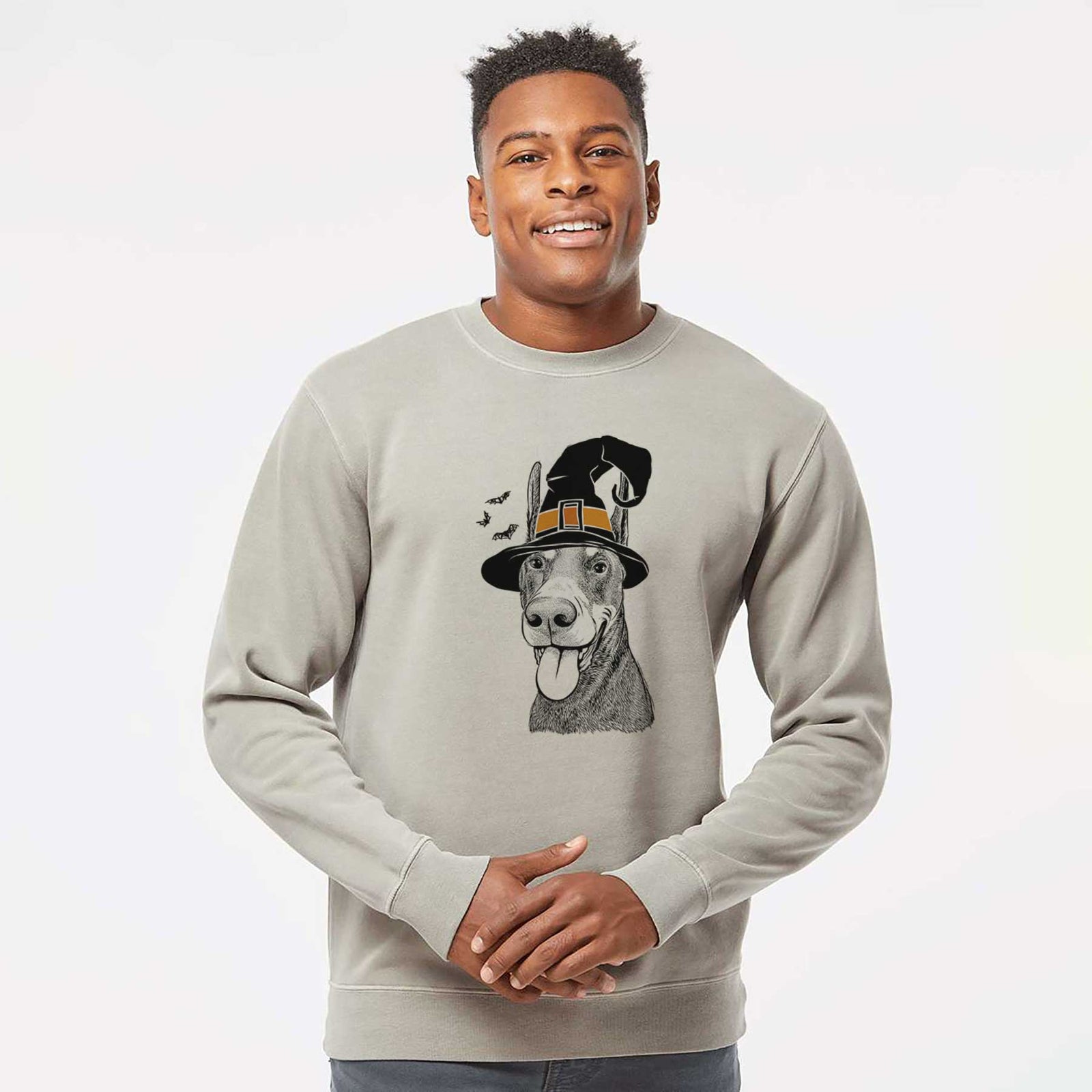 Witch Happy Sunny the Doberman Pinscher - Unisex Pigment Dyed Crew Sweatshirt