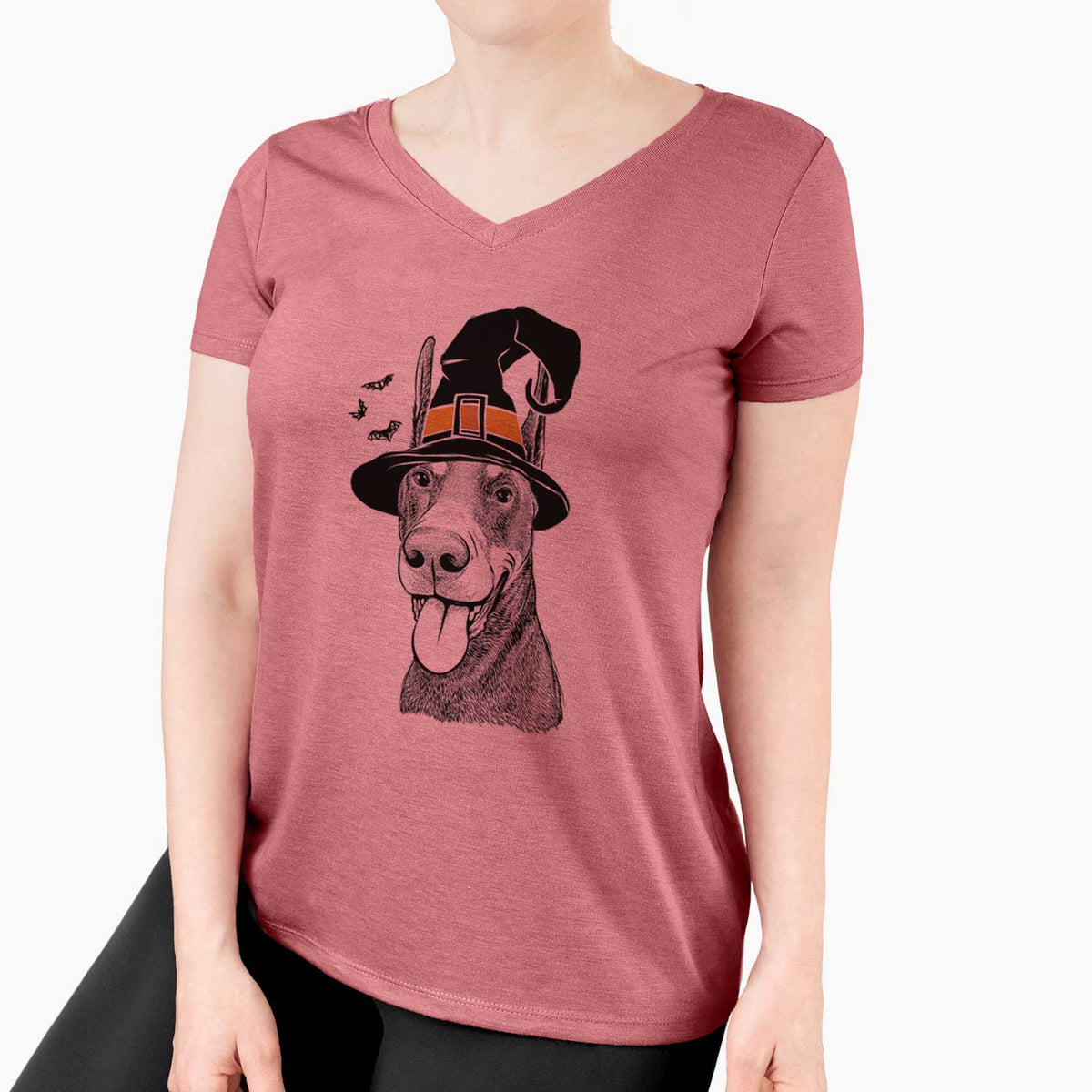 Witch Happy Sunny the Doberman Pinscher - Women's V-neck Shirt
