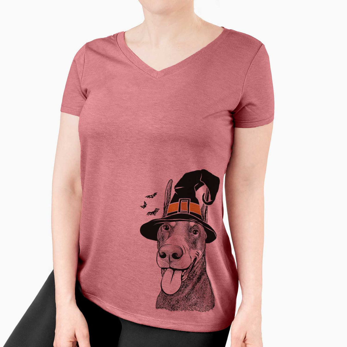 Witch Happy Sunny the Doberman Pinscher - Women's V-neck Shirt