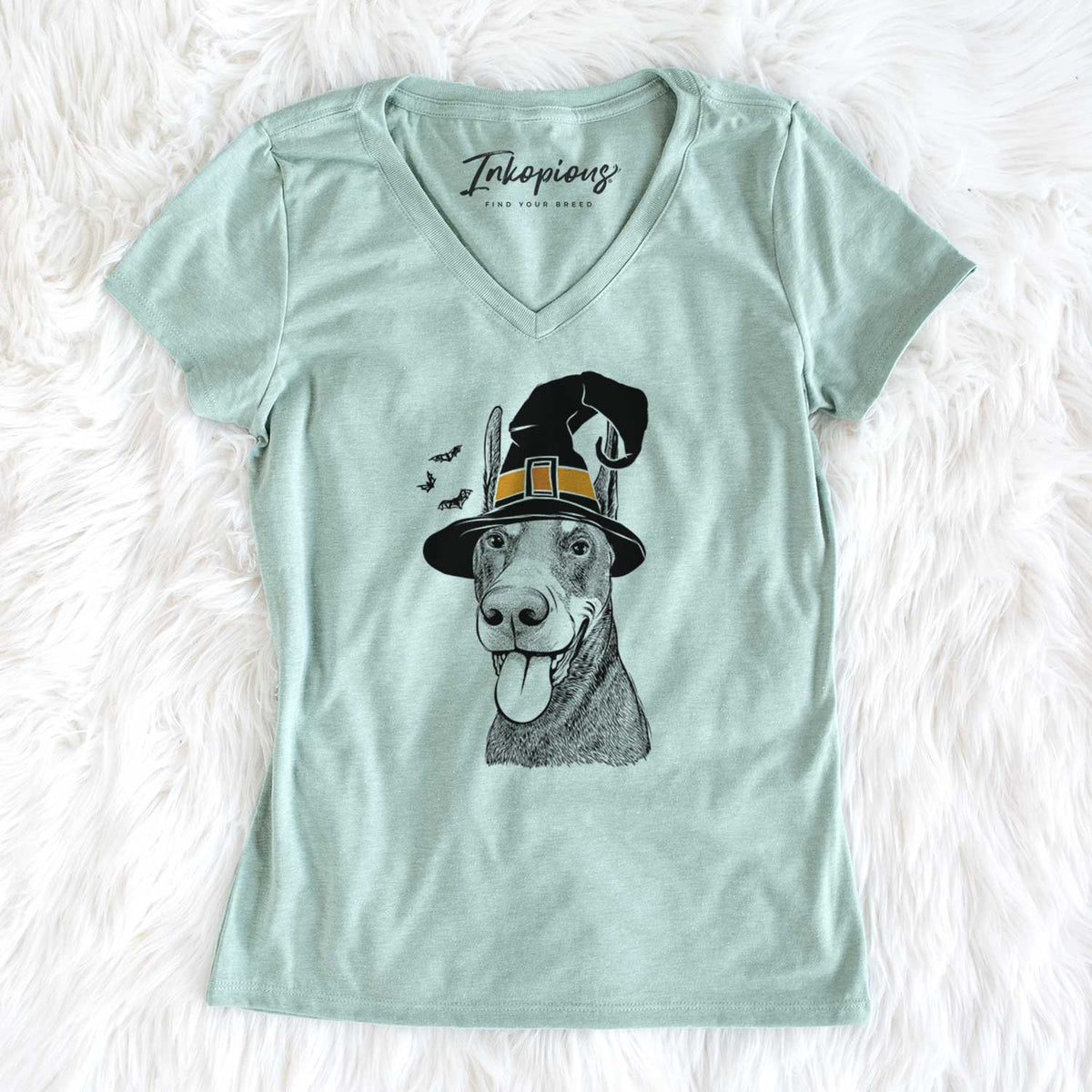 Witch Happy Sunny the Doberman Pinscher - Women's V-neck Shirt