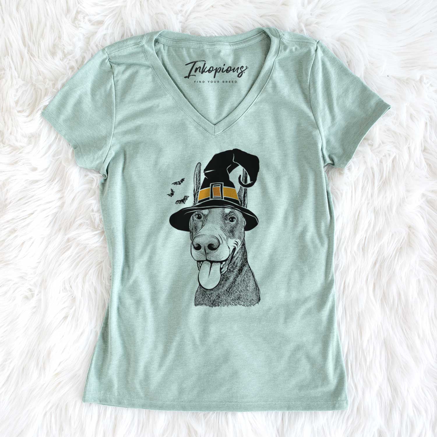 Witch Happy Sunny the Doberman Pinscher - Women's V-neck Shirt