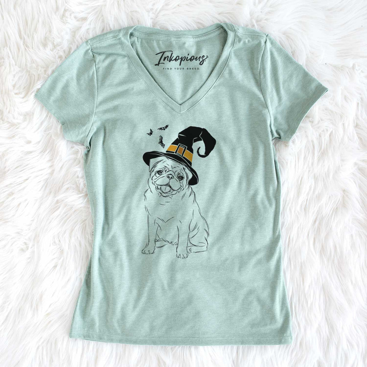 Witch Higgins the Pug - Women's V-neck Shirt
