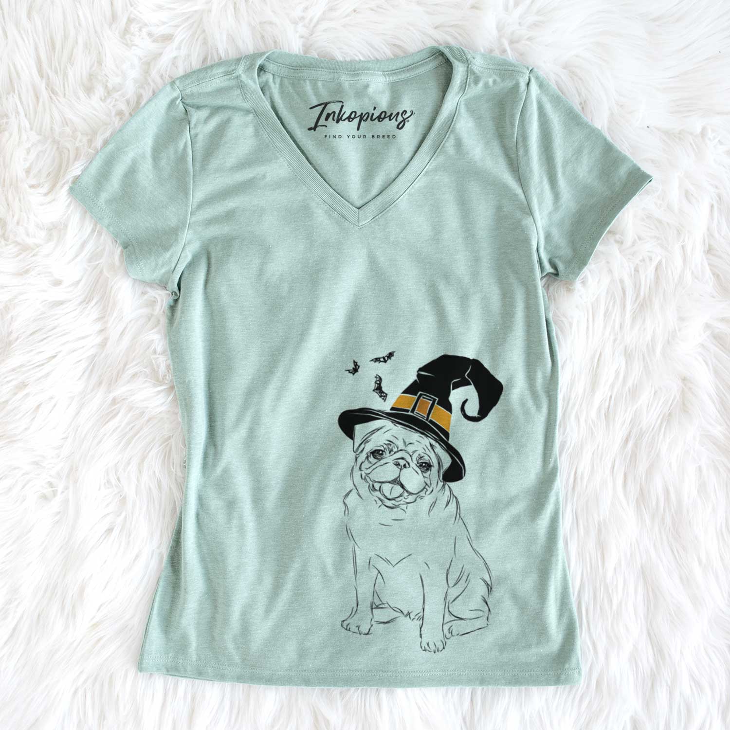 Witch Higgins the Pug - Women's V-neck Shirt