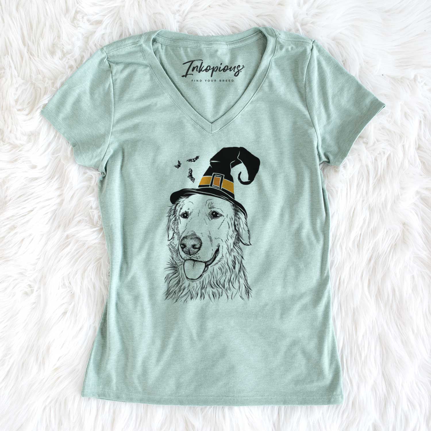 Witch Hopper the Golden Retriever - Women's V-neck Shirt