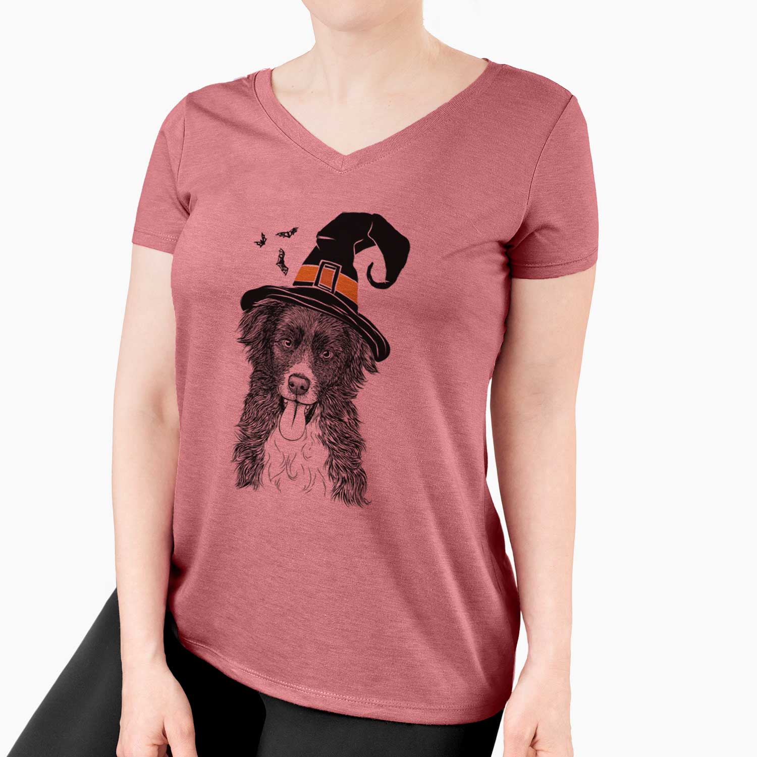 Witch Indi the Border Collie - Women's V-neck Shirt