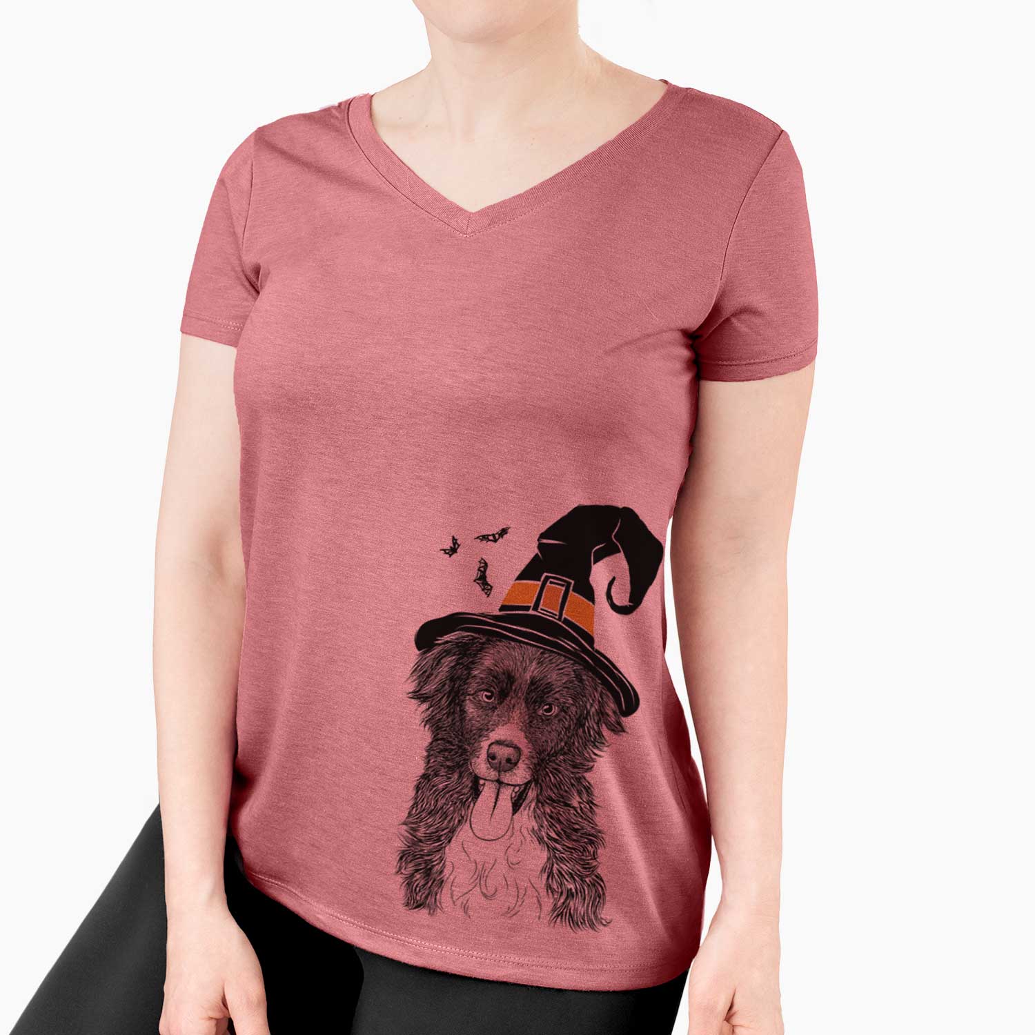 Witch Indi the Border Collie - Women's V-neck Shirt