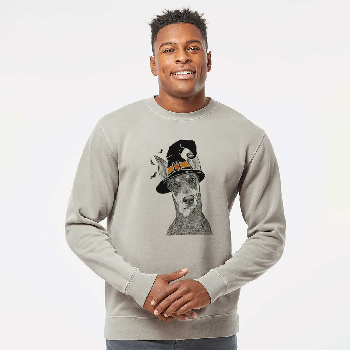 Witch Jenna the Doberman Pinscher - Unisex Pigment Dyed Crew Sweatshirt