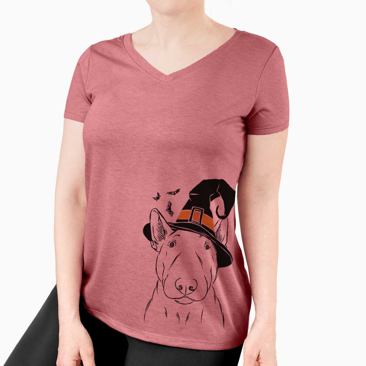 Witch Jett the Bull Terrier - Women's V-neck Shirt