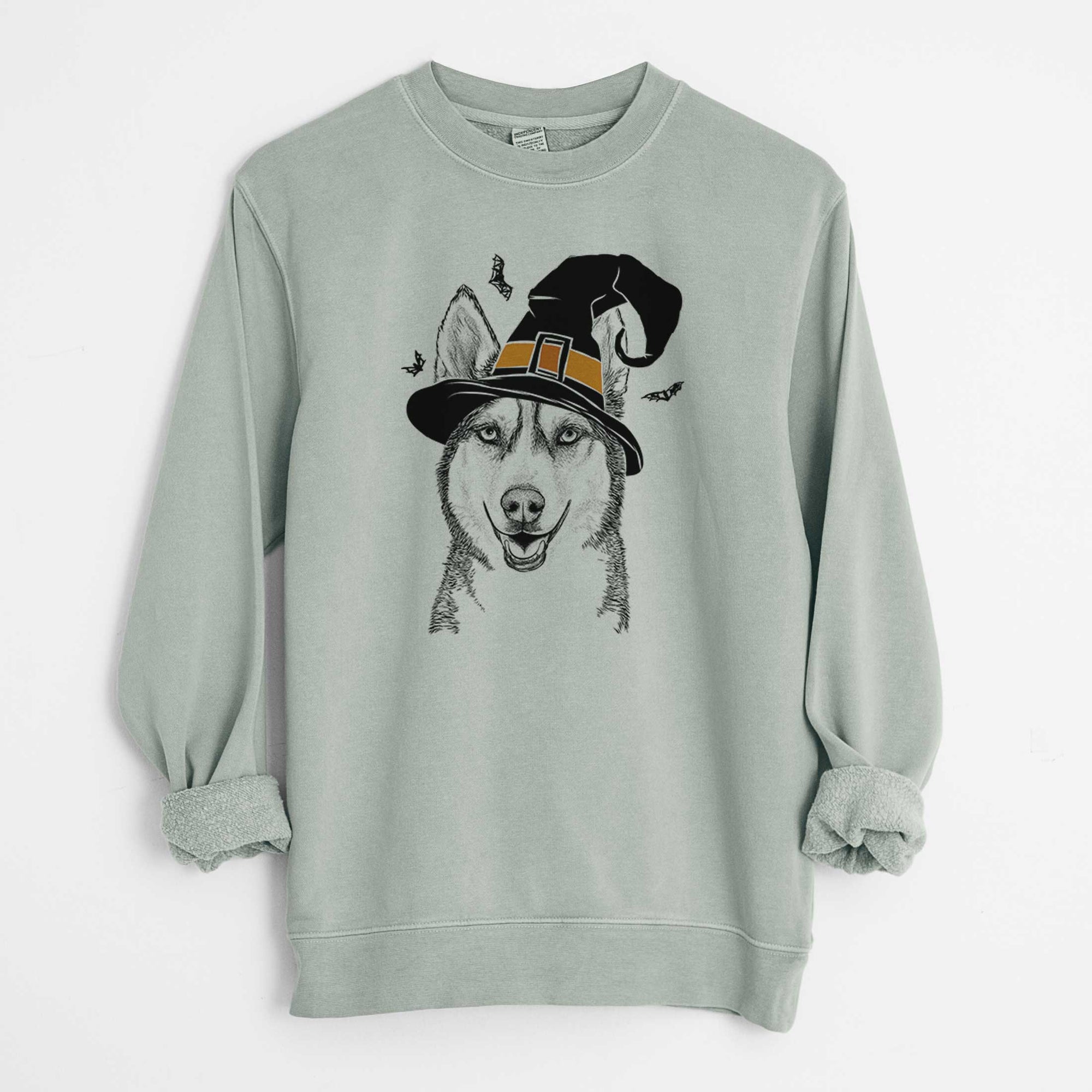 Witch Kira the Siberian Husky - Unisex Pigment Dyed Crew Sweatshirt