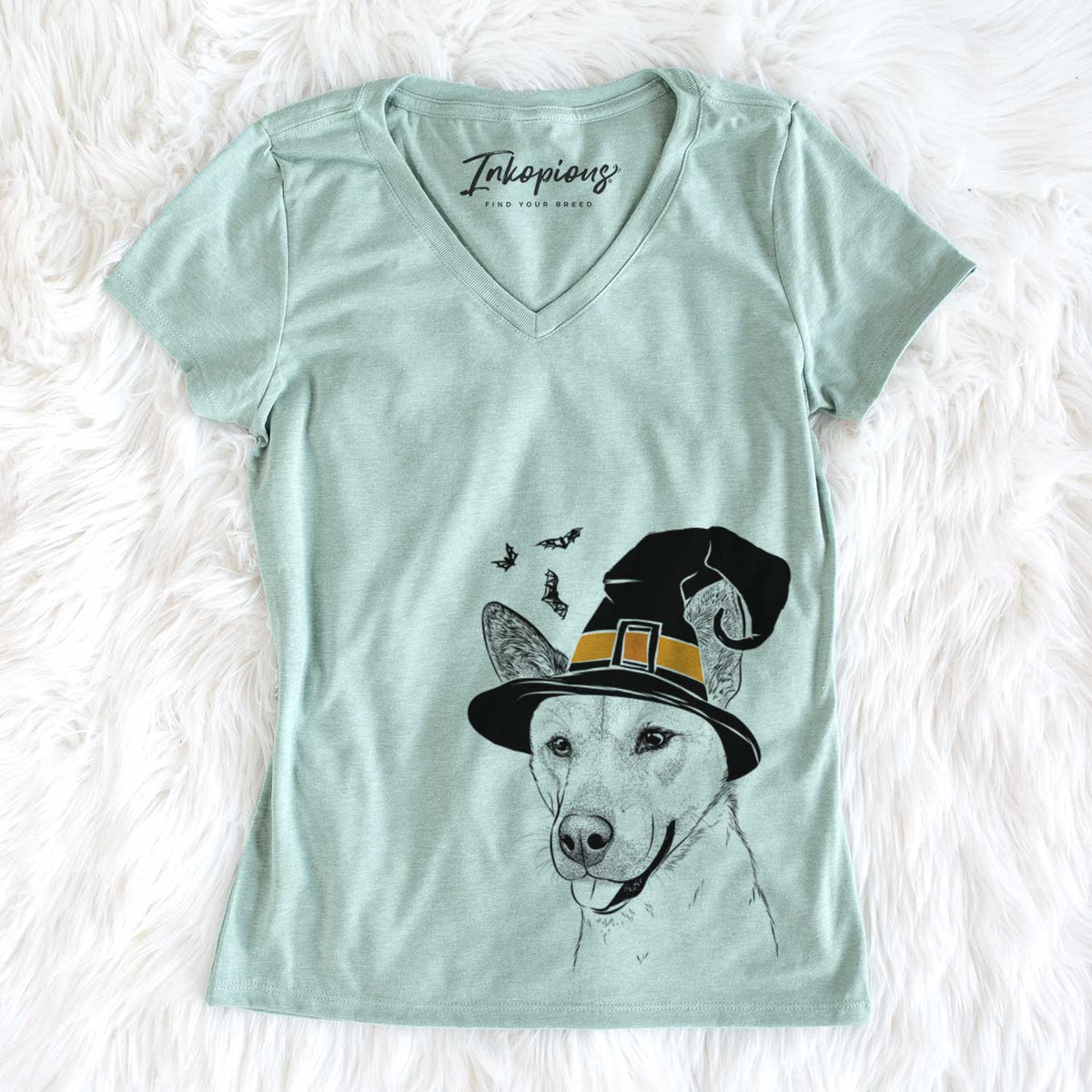 Witch Kulfi the Jindo Shiba Inu Mix - Women&#39;s V-neck Shirt