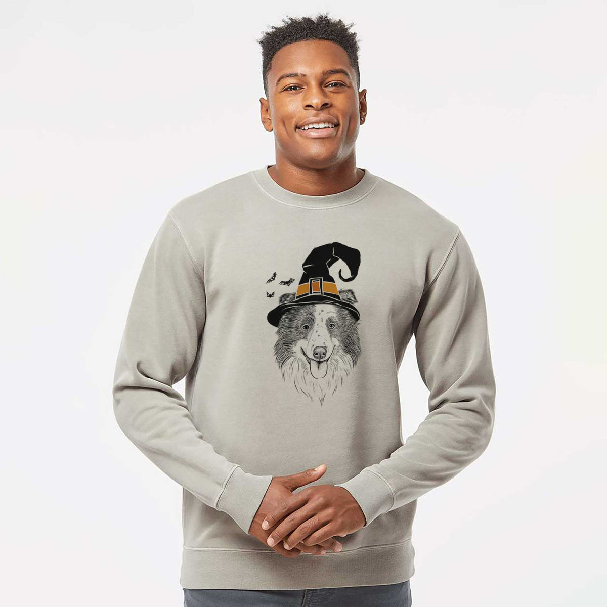 Witch Lady Bug the Border Collie - Unisex Pigment Dyed Crew Sweatshirt