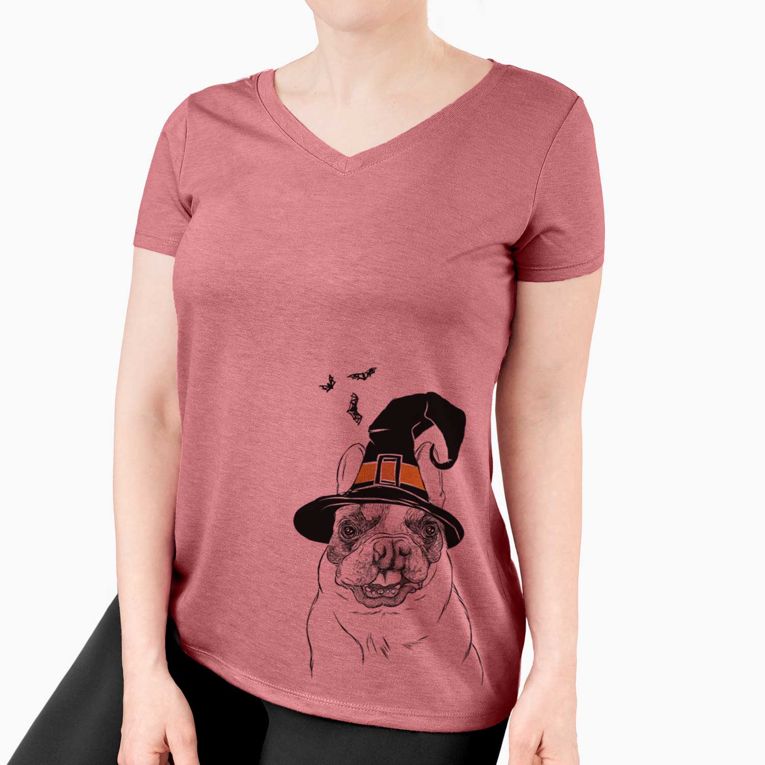 Witch Lentil the French Bulldog - Women's V-neck Shirt