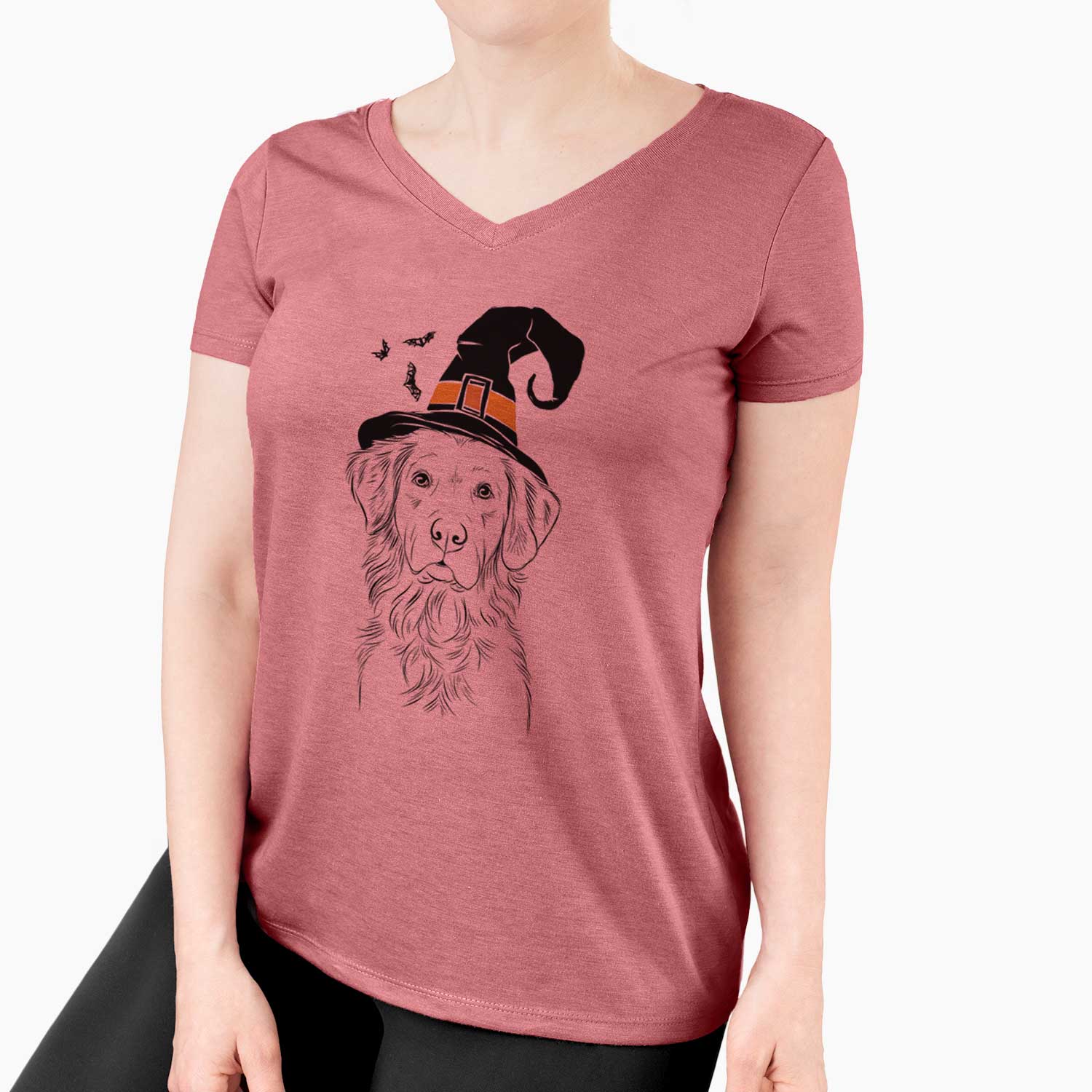 Witch Linden the Golden Retriever - Women's V-neck Shirt