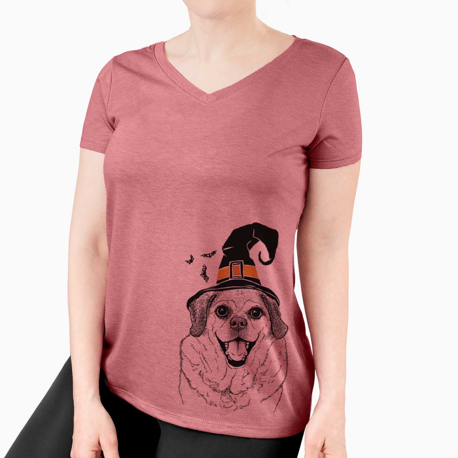 Witch Little Man the Puggle - Women's V-neck Shirt