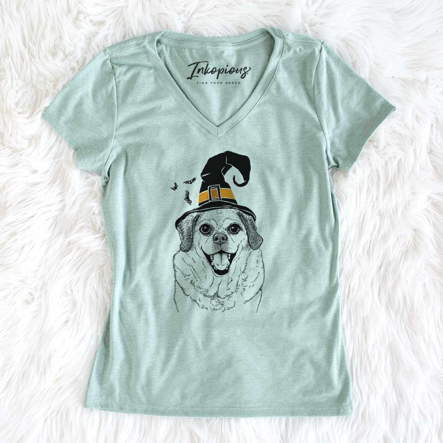 Witch Little Man the Puggle - Women's V-neck Shirt