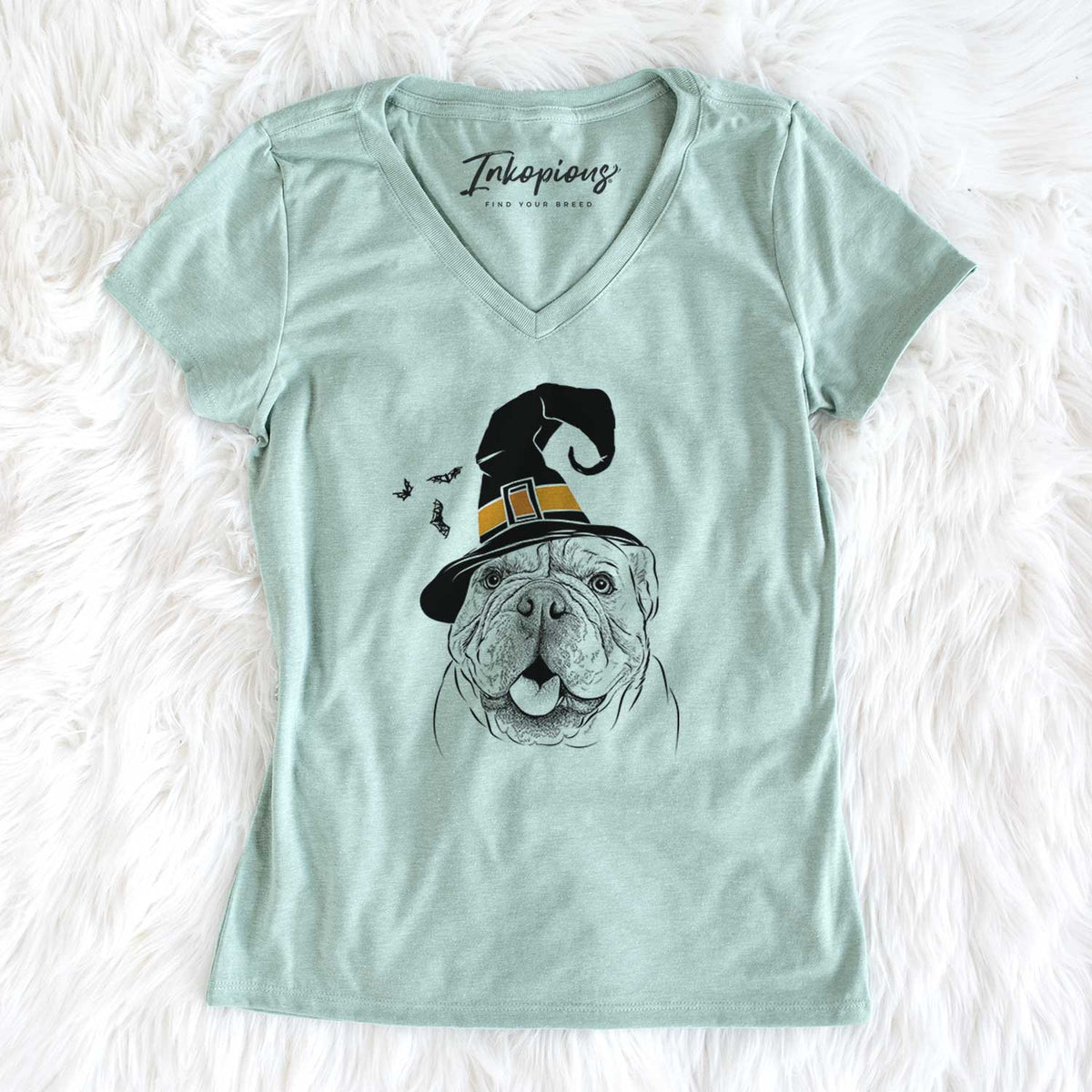 Witch Louie the English Bulldog - Women's V-neck Shirt