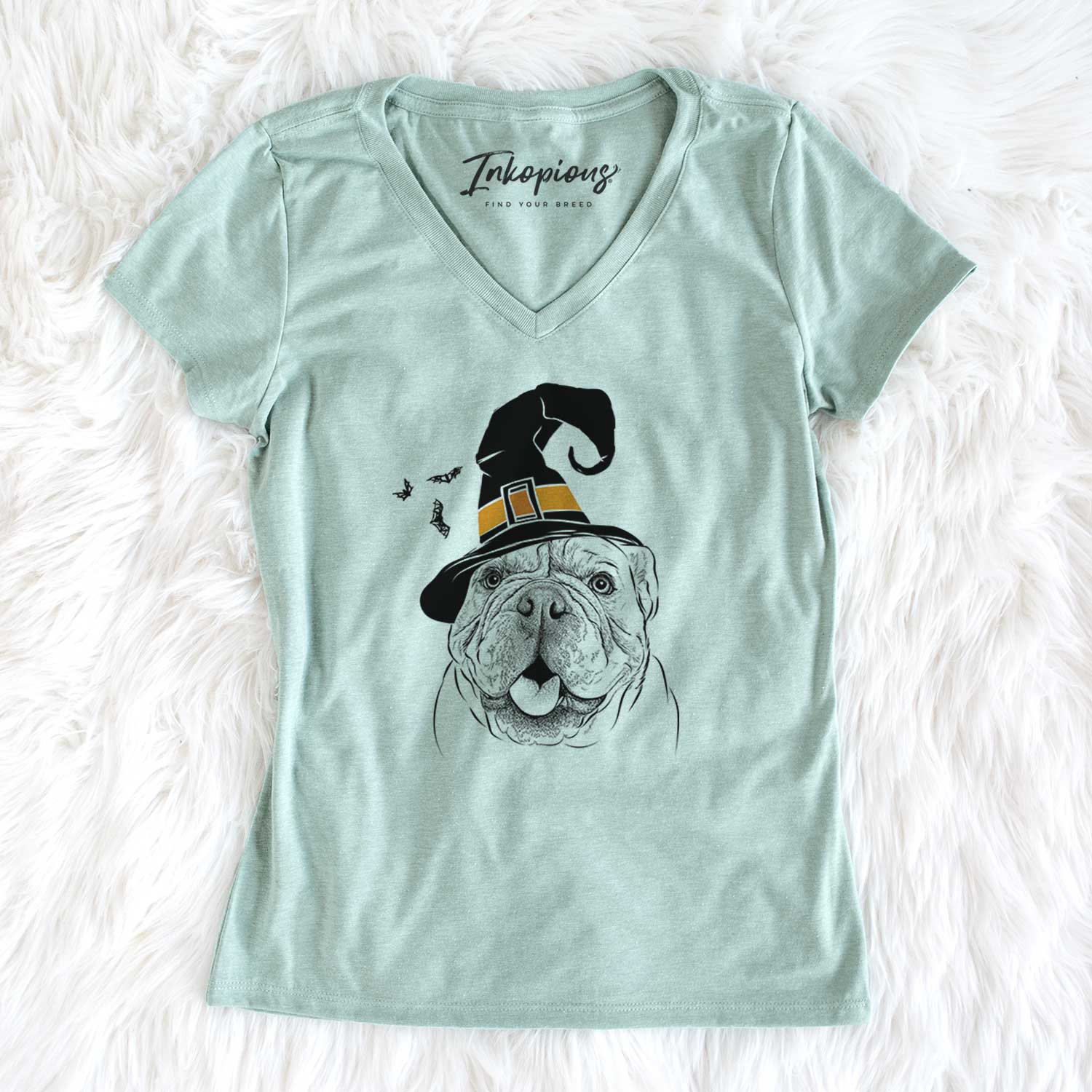 Witch Louie the English Bulldog - Women's V-neck Shirt