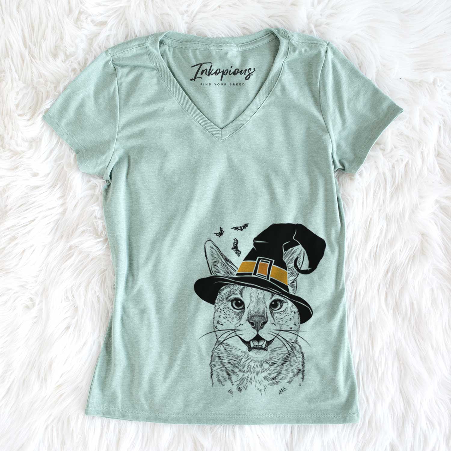 Witch Lucky the Serval Cat - Women's V-neck Shirt