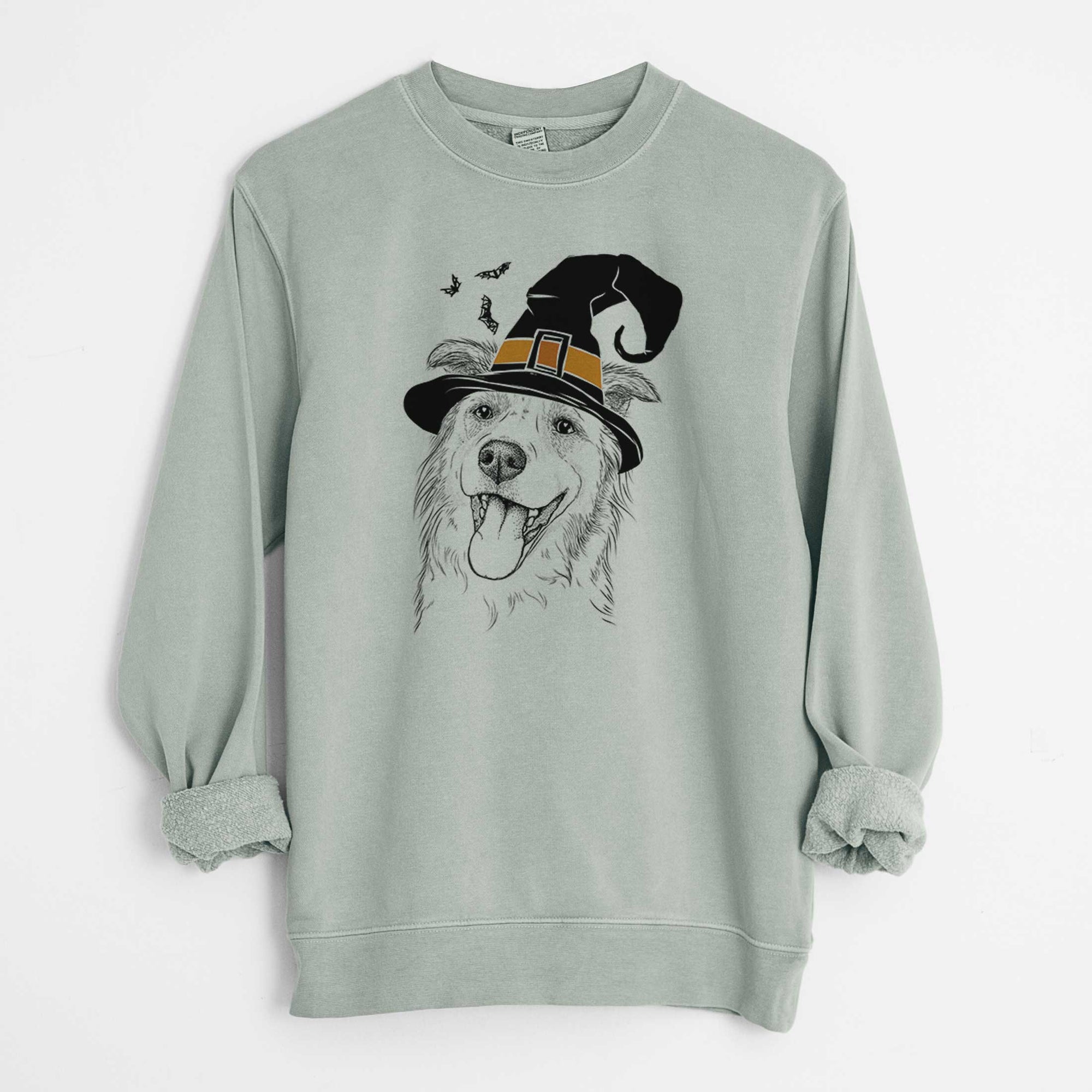 Witch Macaroni the Border Collie - Unisex Pigment Dyed Crew Sweatshirt