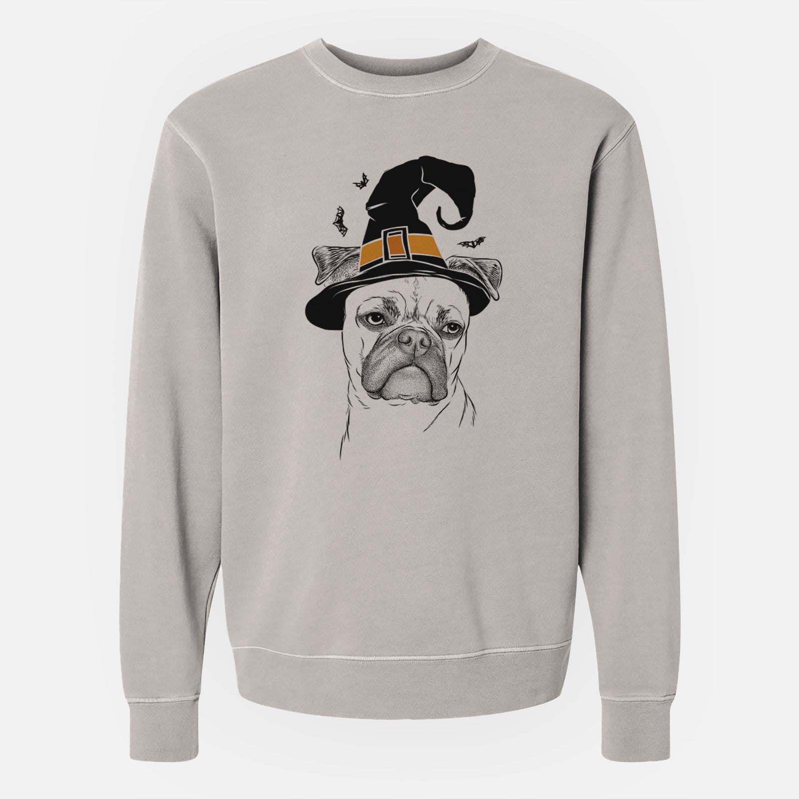 Witch Mack the Bugg (Boston Terrier/Pug) - Unisex Pigment Dyed Crew Sweatshirt
