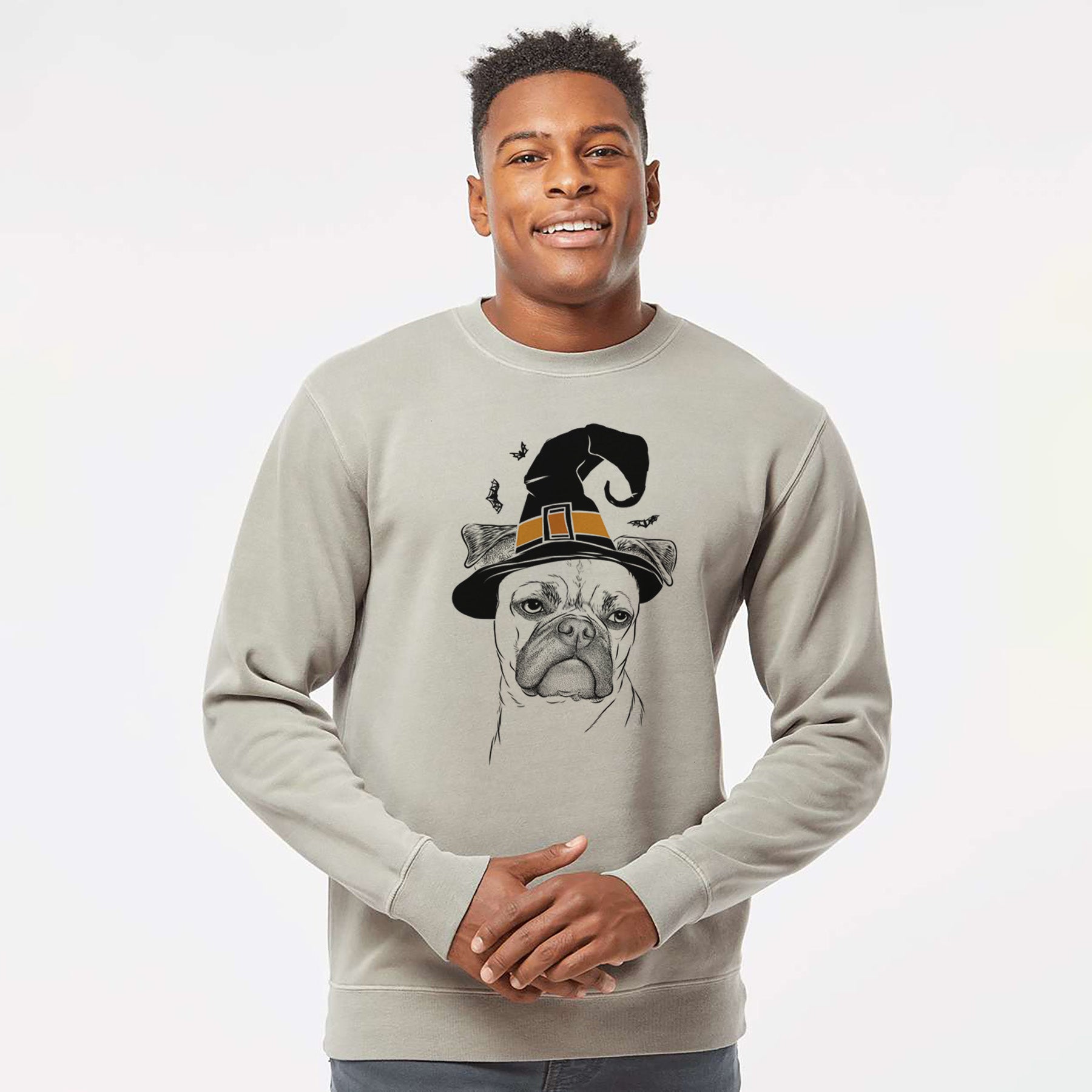 Witch Mack the Bugg (Boston Terrier/Pug) - Unisex Pigment Dyed Crew Sweatshirt