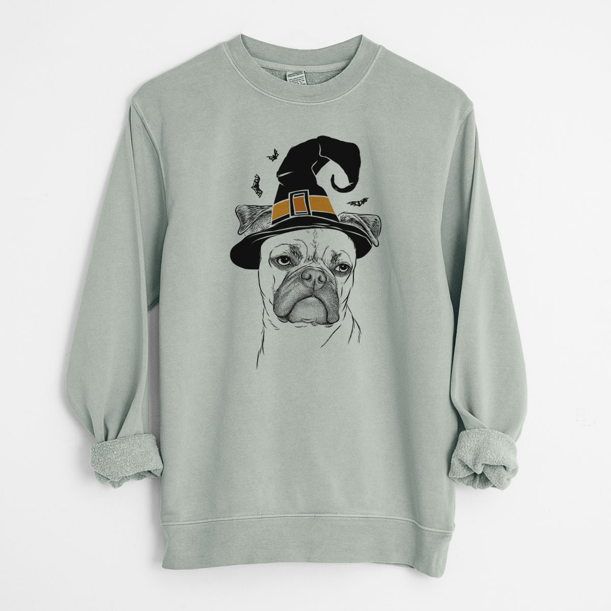 Witch Mack the Bugg (Boston Terrier/Pug) - Unisex Pigment Dyed Crew Sweatshirt
