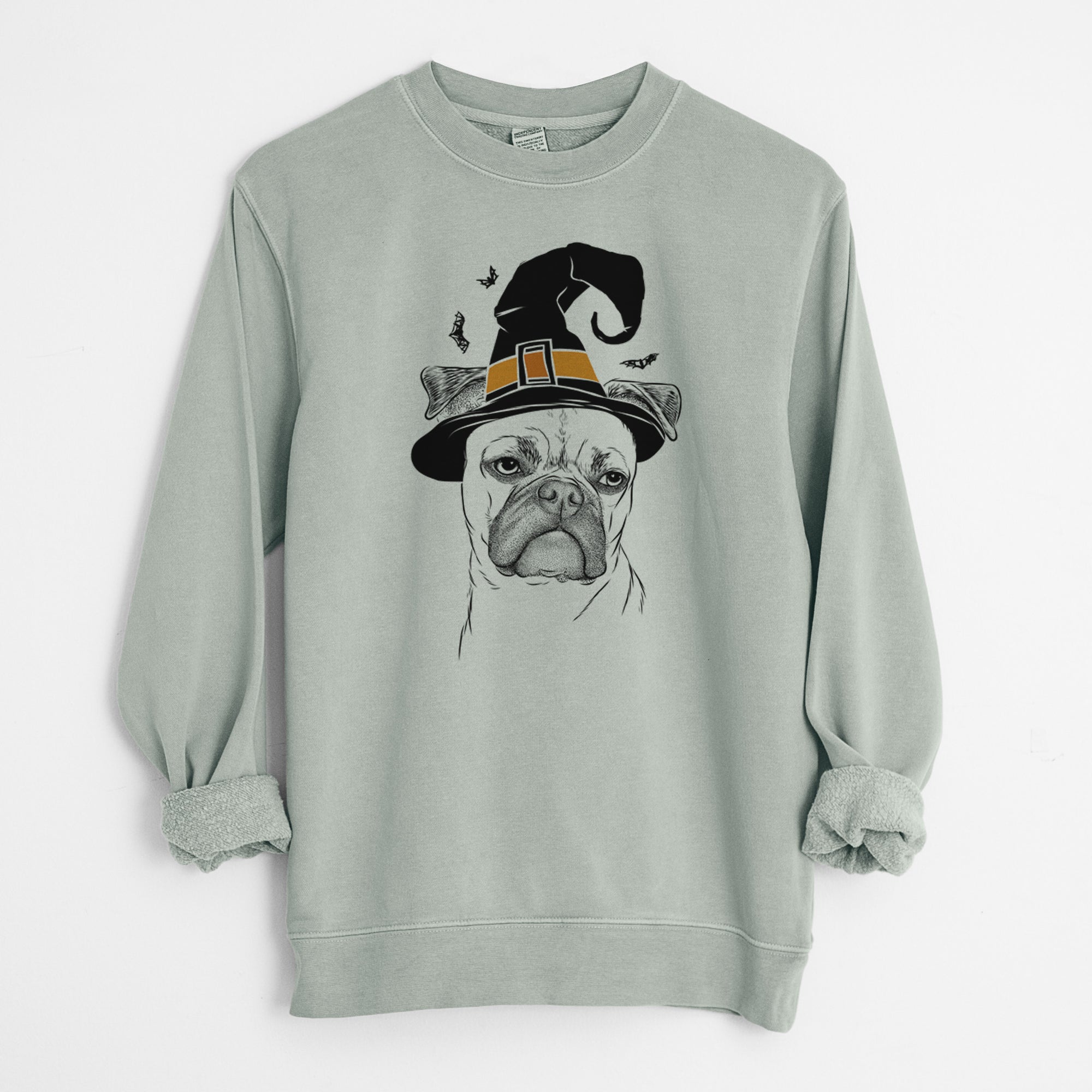 Witch Mack the Bugg (Boston Terrier/Pug) - Unisex Pigment Dyed Crew Sweatshirt