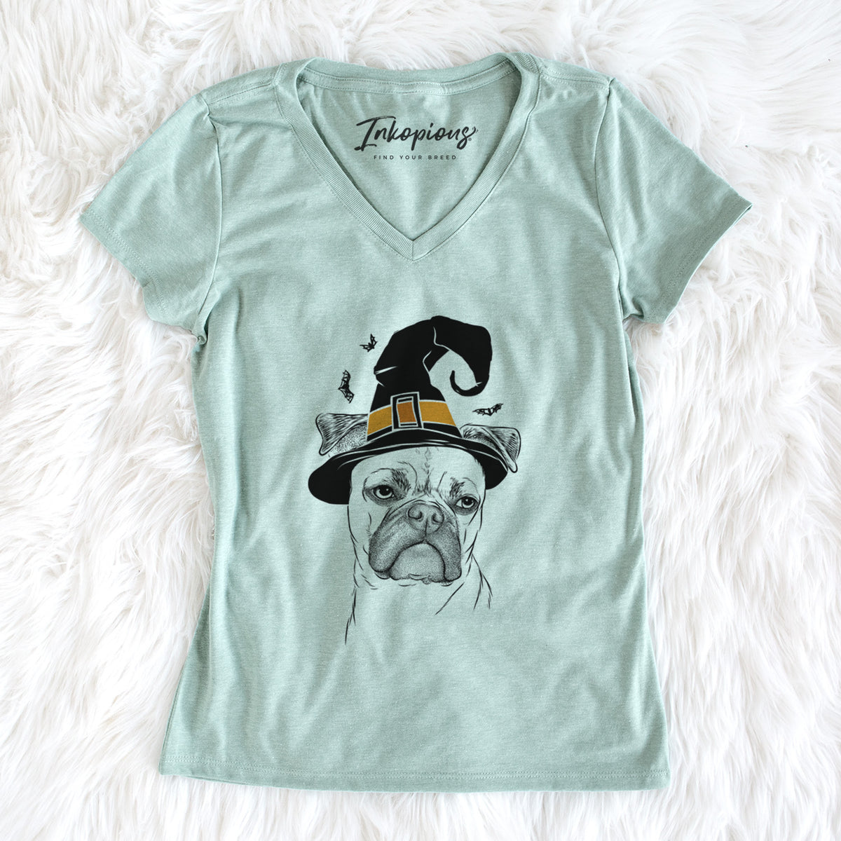 Witch Mack the Bugg (Boston Terrier/Pug) - Women's Perfect V-neck Shirt