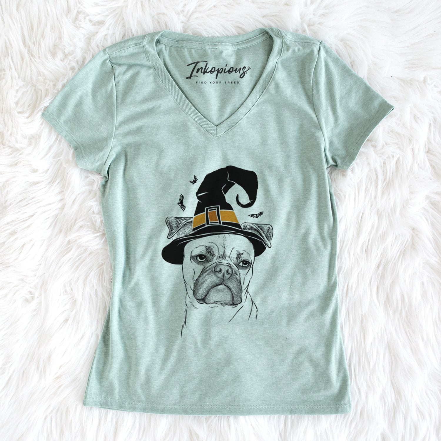 Witch Mack the Bugg (Boston Terrier/Pug) - Women's Perfect V-neck Shirt