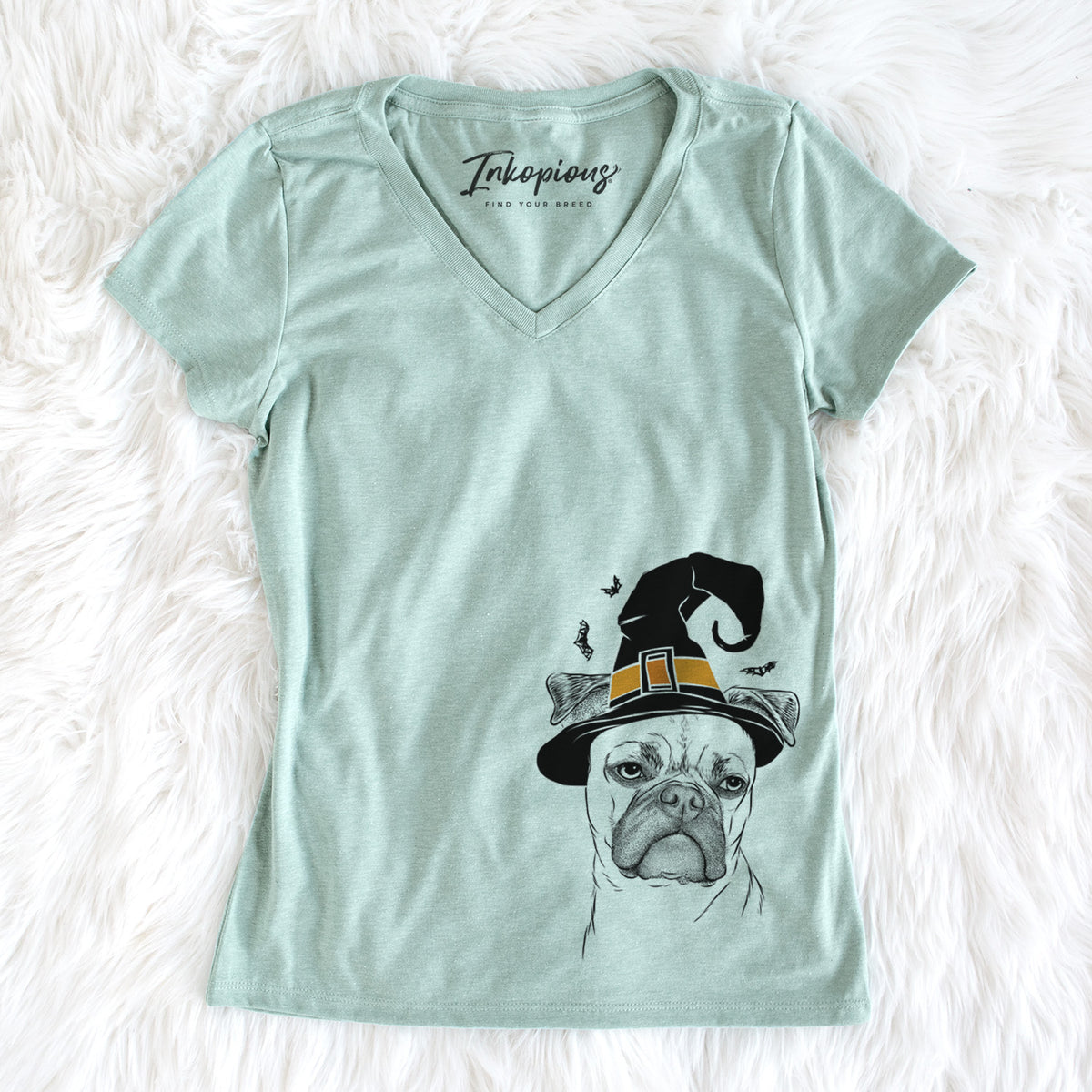 Witch Mack the Bugg (Boston Terrier/Pug) - Women&#39;s Perfect V-neck Shirt
