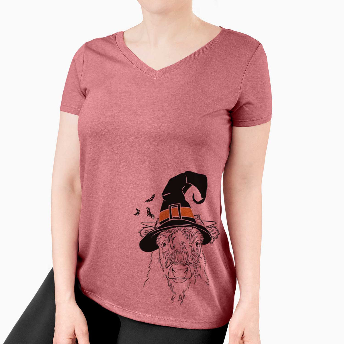 Witch Mack the Scottish Highland Cow - Women's V-neck Shirt