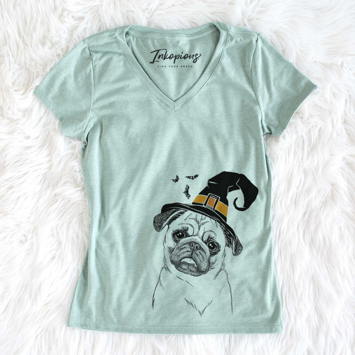 Witch Macy the Pug - Women&#39;s V-neck Shirt