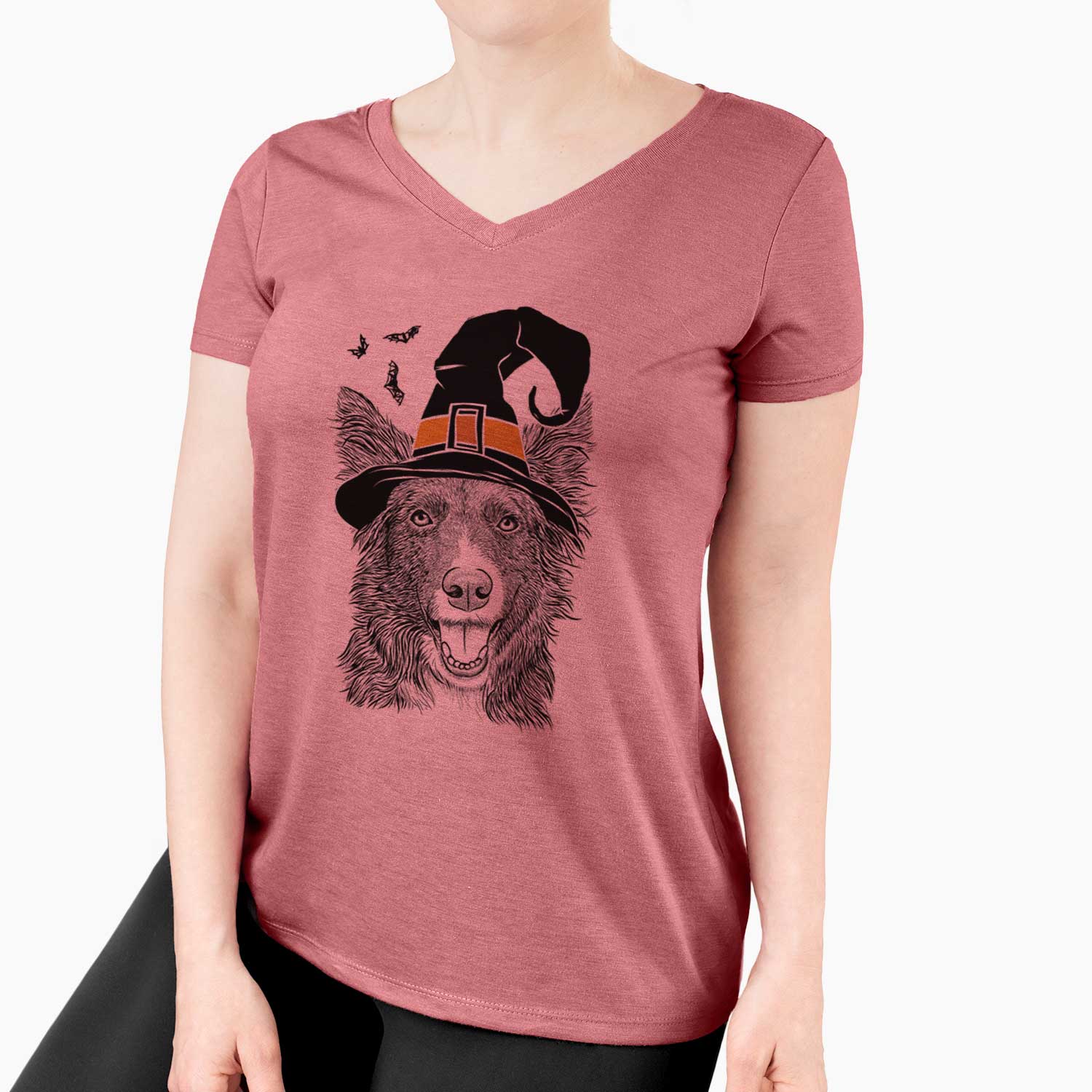 Witch Marti the Border Collie - Women's V-neck Shirt