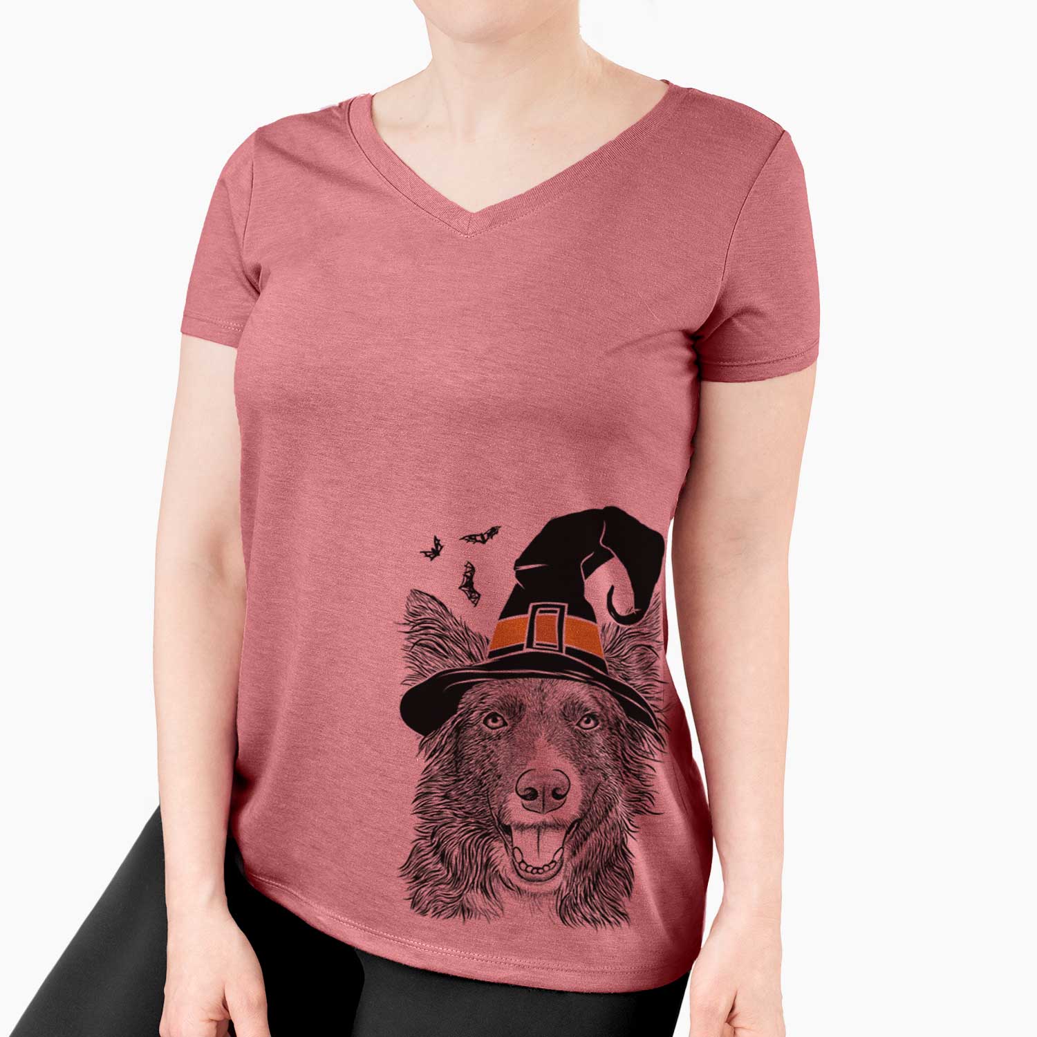 Witch Marti the Border Collie - Women's V-neck Shirt