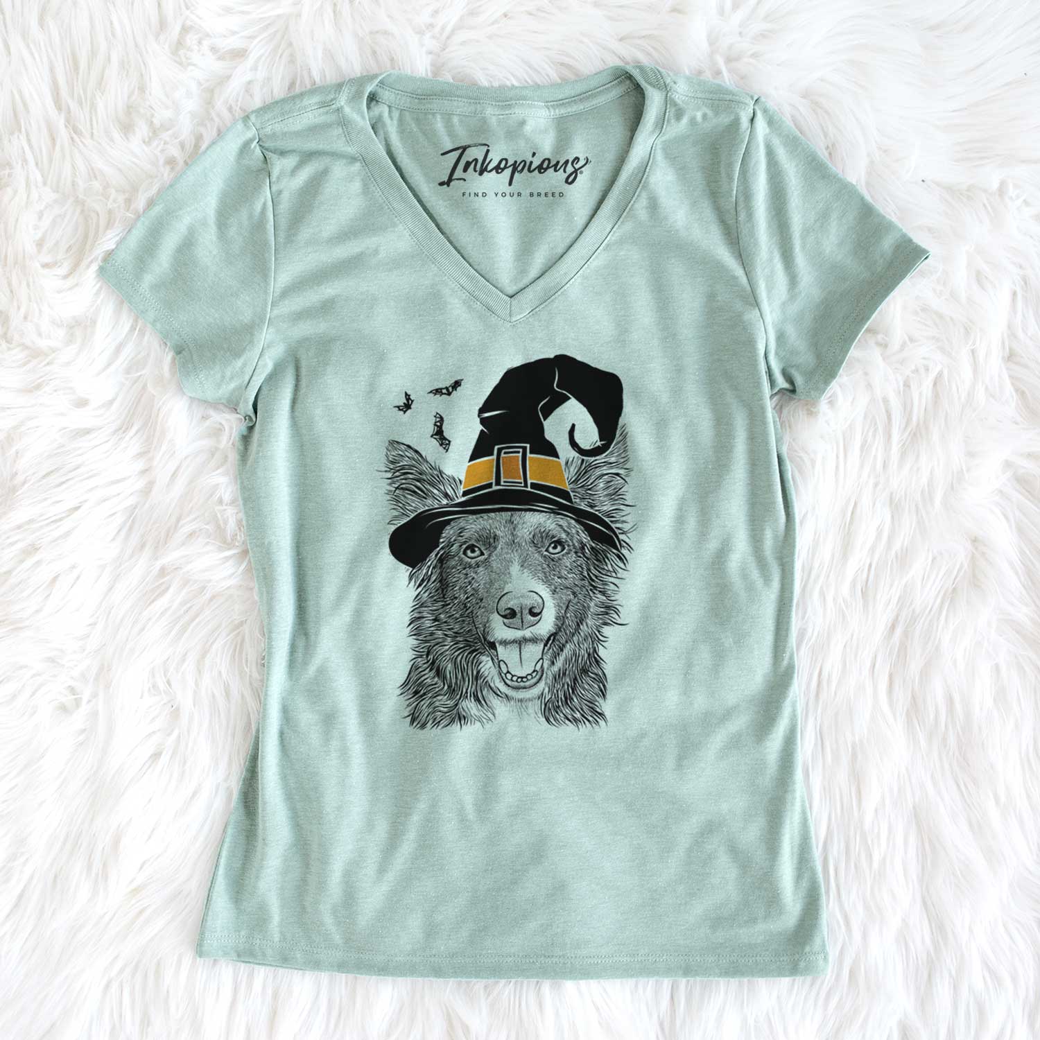 Witch Marti the Border Collie - Women's V-neck Shirt